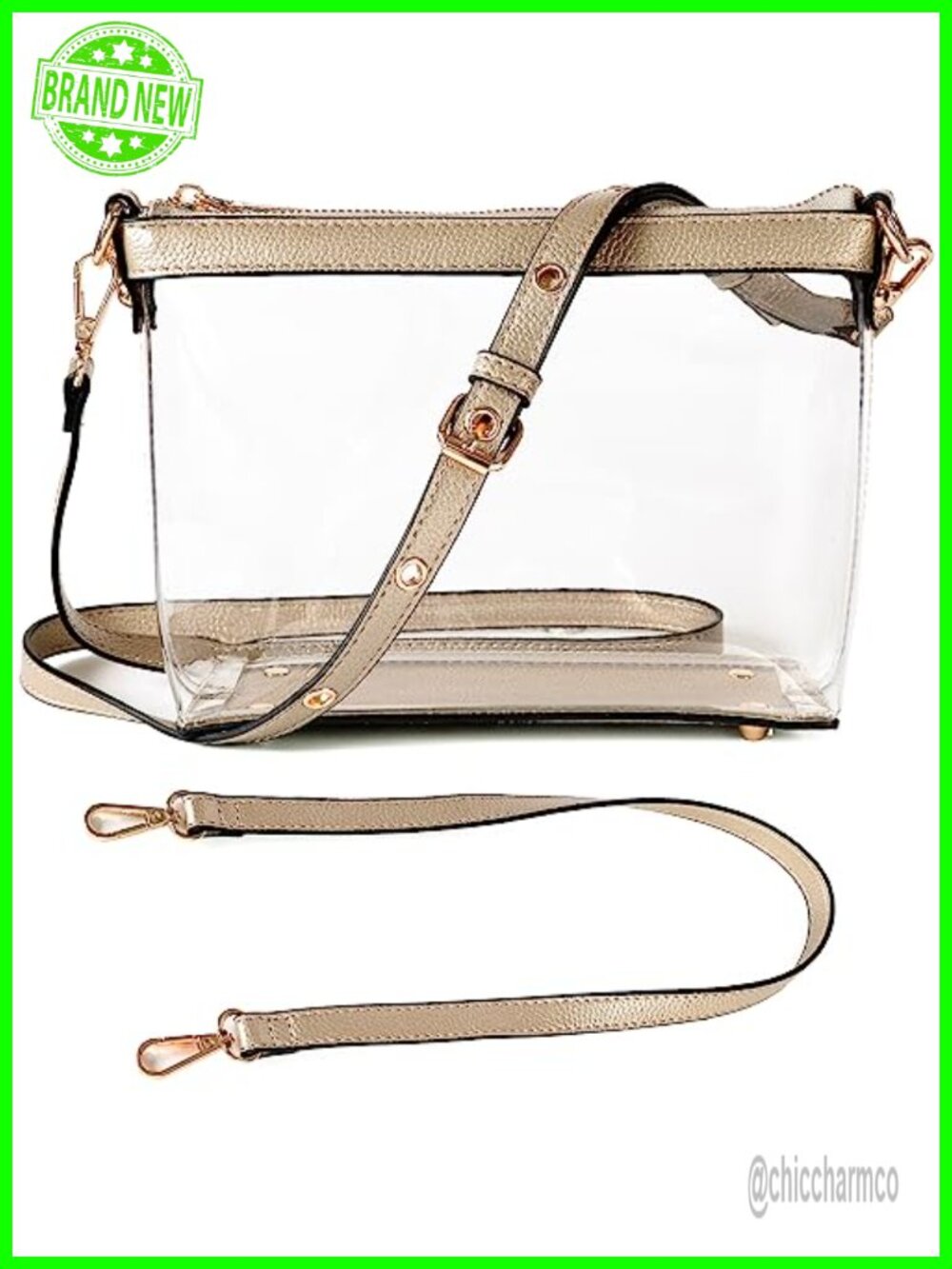 Clear Zipper Crossbody Bag Vegan Leather Trim Stadium Approved